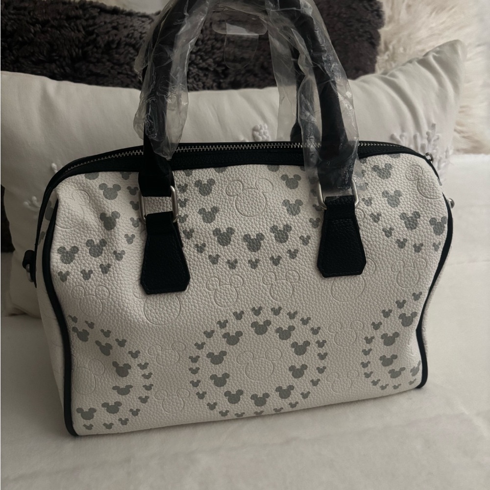 Brand New Disney White and Black Satchel with Mickey Pattern
